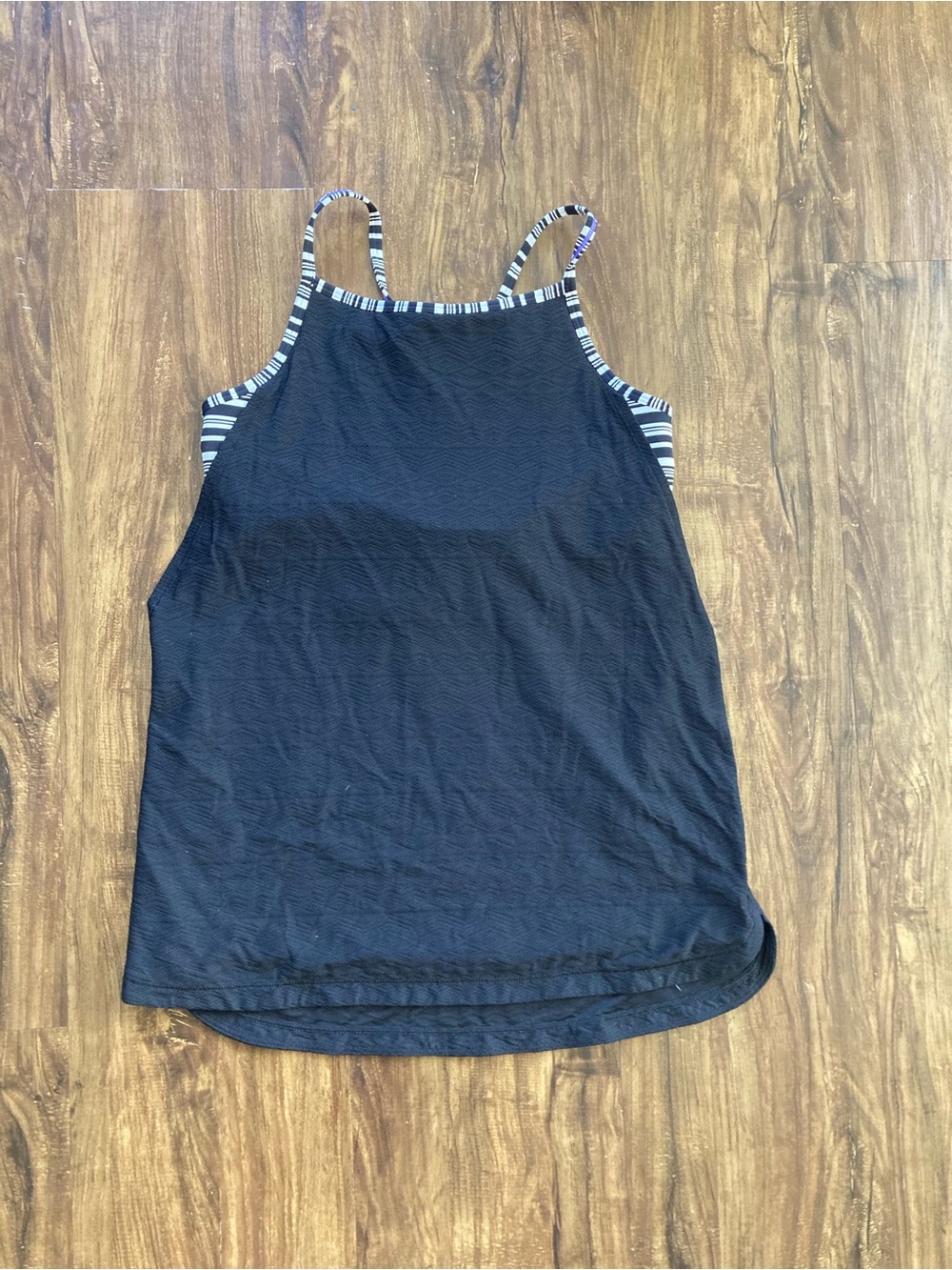 Ivivva Black & White Striped Athletic Tank Top with Mesh Overlay Girls Size 14